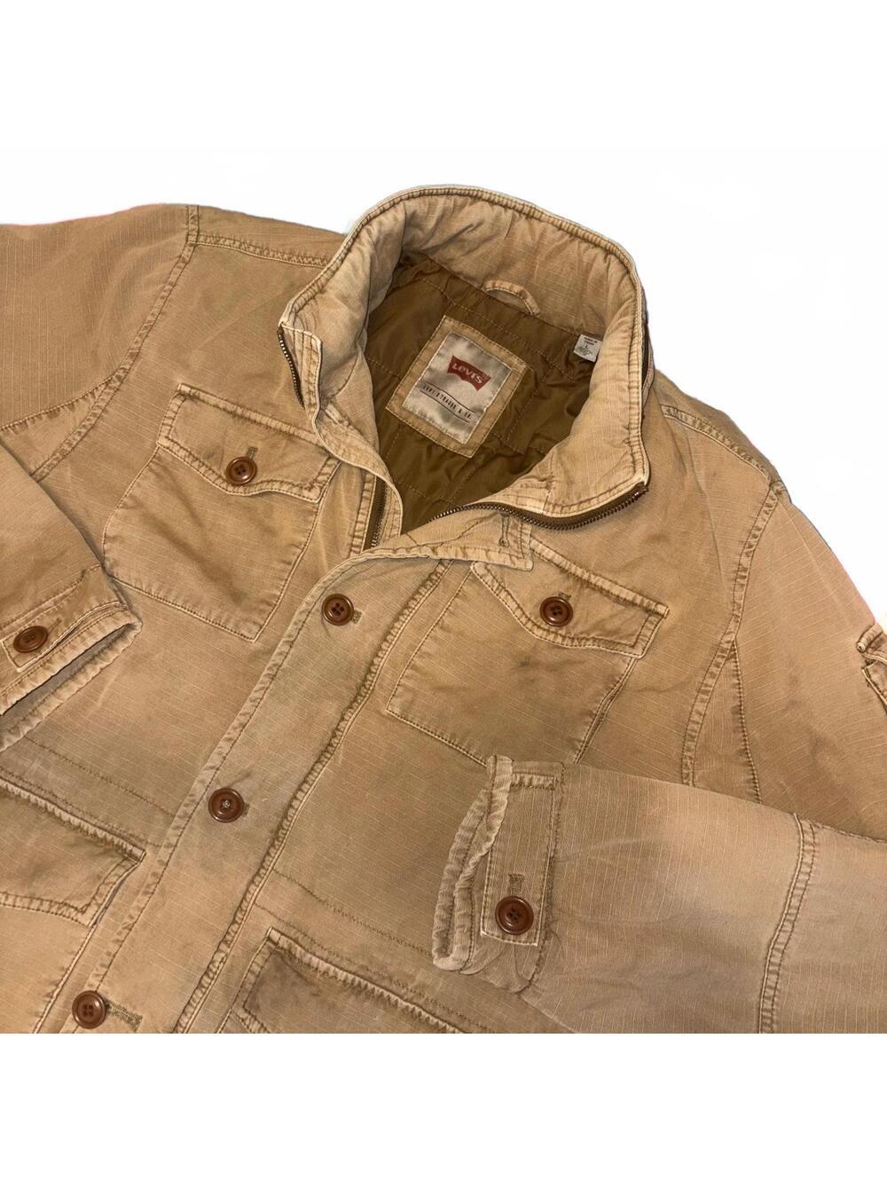 LEVI'S Field Jacket Men's Large Full Zip Tan RipStop Quilted Hooded Workwear - Picture 2 of 9